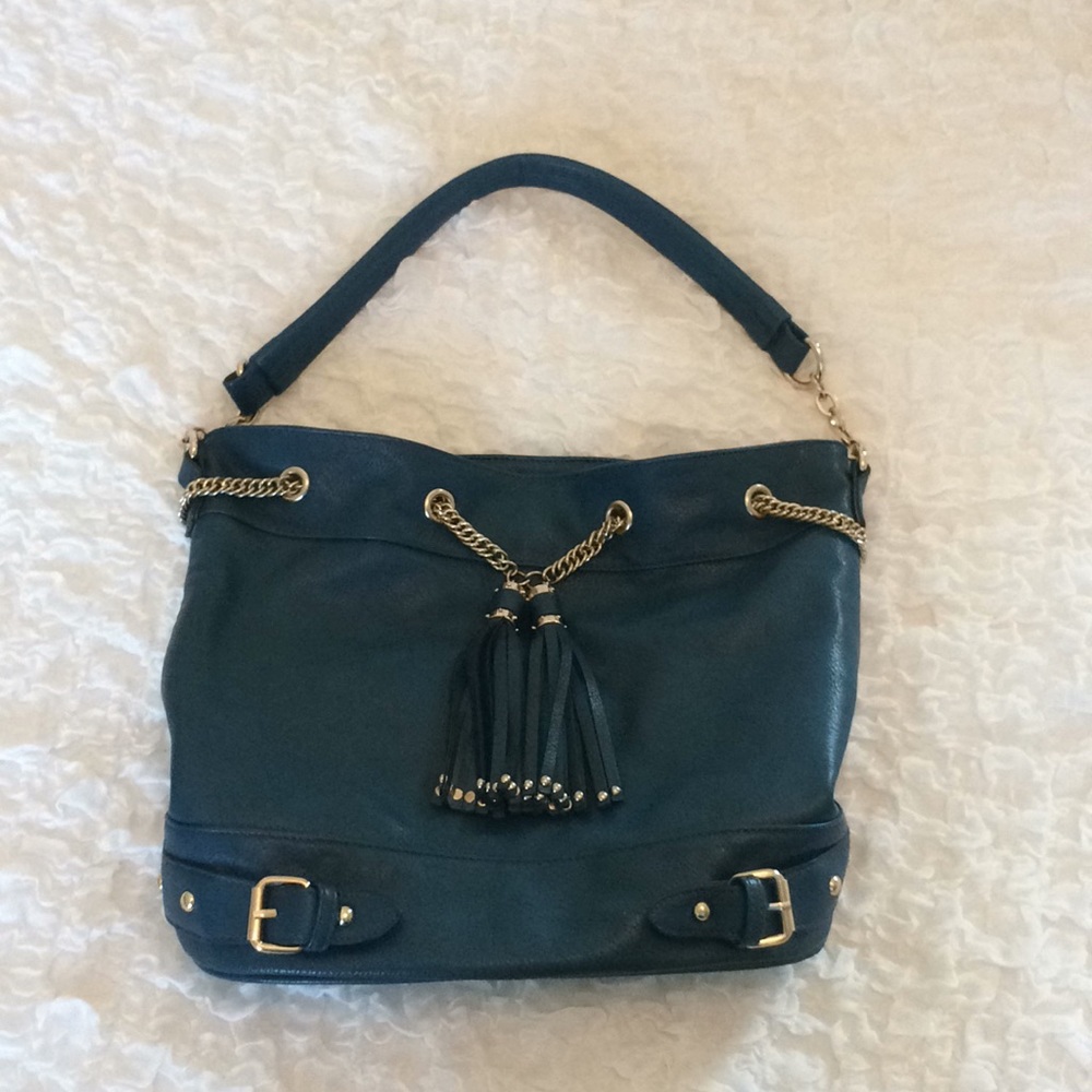 Melie Bianco shoulder bag blue & gold chain accent